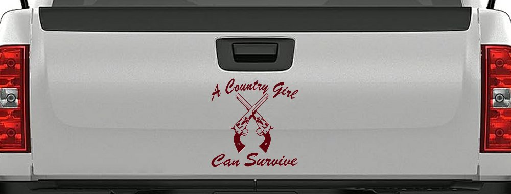 A Country Girl Can Survive Crossed Pistols Guns Car or Truck Window Decal Sticker