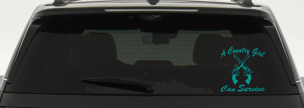 A Country Girl Can Survive Crossed Pistols Guns Car or Truck Window Vinyl Decal Sticker (Turquoise)