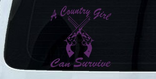 A Country Girl Can Survive Crossed Pistols Guns Car or Truck Window Decal Sticker (Violet)