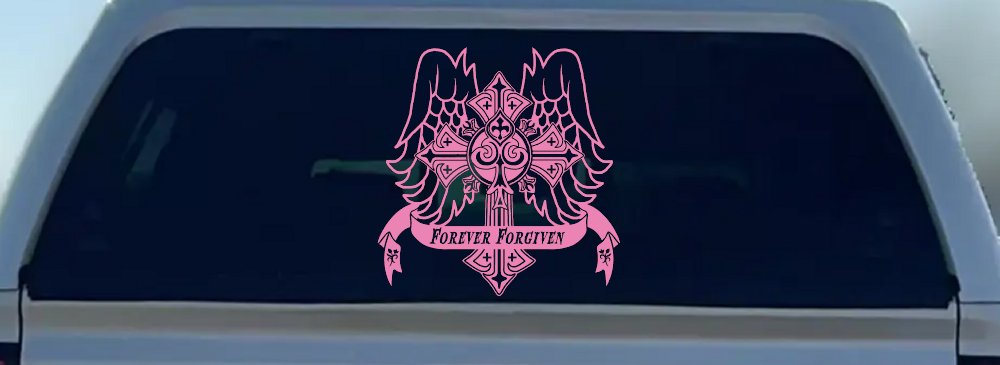 Forever Forgiven Cross Wings Christian Car or Truck Window Vinyl Decal Sticker (Pink)