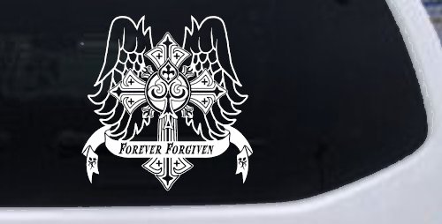 Forever Forgiven Cross Wings Christian Car or Truck Window Decal Sticker (White)