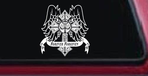 Forever Forgiven Cross Wings Christian Car or Truck Window Vinyl Decal Sticker (White)