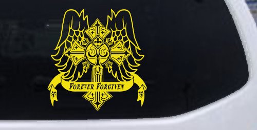Forever Forgiven Cross Wings Christian Car or Truck Window Vinyl Decal Sticker (Yellow)