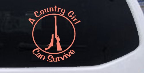 A Country Girl Can Survive Rifle And Pistol Guns Car or Truck Window Decal Sticker (Coral)
