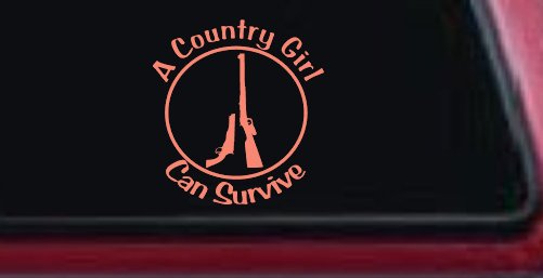 A Country Girl Can Survive Rifle And Pistol Guns Car or Truck Window Decal Sticker (Coral)