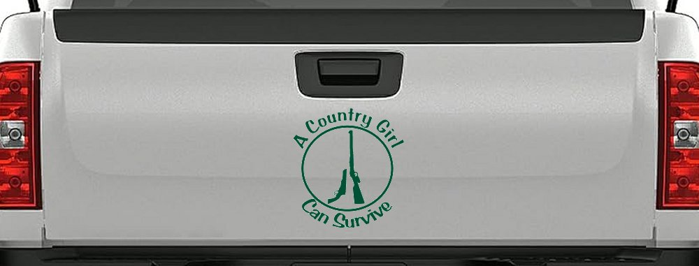 A Country Girl Can Survive Rifle And Pistol Guns Car or Truck Window Decal Sticker (Dark Green)