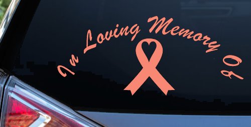 In Loving Memory Of Cancer Ribon Car or Truck Window Decal Sticker (Coral)