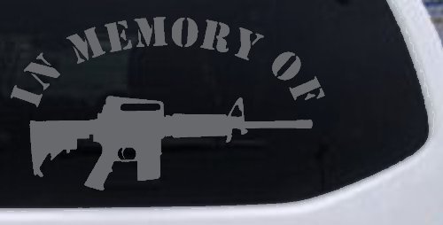 In Memory Of AR 15 Military Car or Truck Window Vinyl Decal Sticker (Silver)