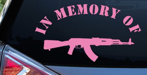 In Memory Of AK 47 Military Car or Truck Window Decal Sticker (Pink)