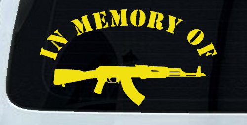 In Memory Of AK 47 Military Car or Truck Window Decal Sticker (Yellow)