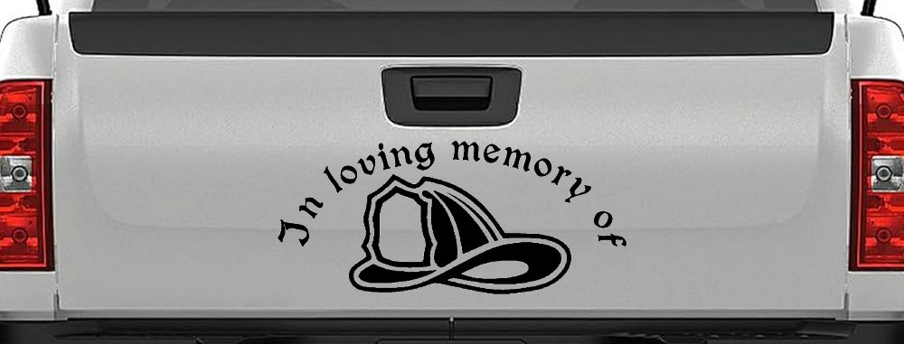 In Loving Memory Of Firefighter Helmet Car or Truck Window Decal Sticker (Black)
