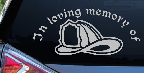 In Loving Memory Of Firefighter Helmet Car or Truck Window Decal Sticker (Light Gray)