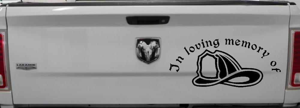In Loving Memory Of Firefighter Helmet Car or Truck Window Vinyl Decal Sticker (Matte Black)