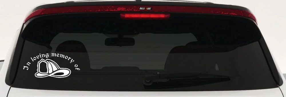 In Loving Memory Of Firefighter Helmet Car or Truck Window Vinyl Decal Sticker (White)