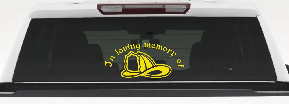 In Loving Memory Of Firefighter Helmet Car or Truck Window Decal Sticker (Yellow)