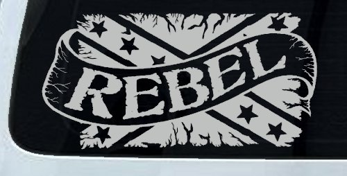 Rebel Banner Rebel Flag Country Car or Truck Window Decal Sticker (Light Gray)