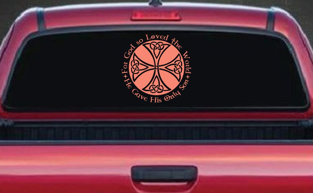 Celtic Cross John 3:16 God Loved the World Christian Car or Truck Window Decal Sticker