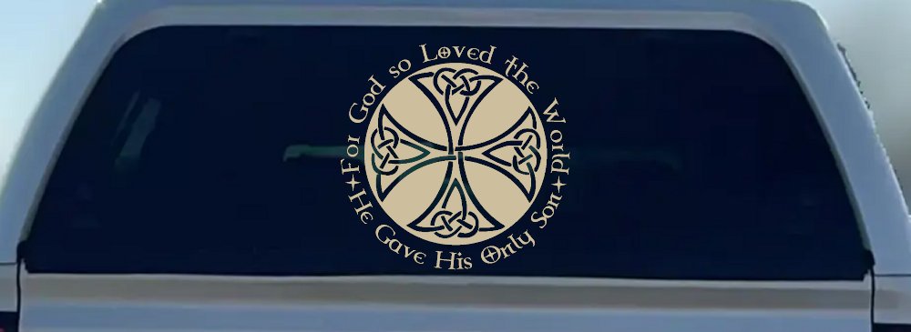 Celtic Cross John 3:16 God Loved the World Christian Car or Truck Window Decal Sticker