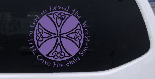 Celtic Cross John 3:16 God Loved the World Christian Car or Truck Window Decal Sticker (Purple)