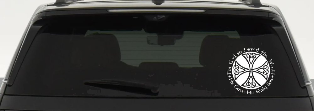Celtic Cross John 3:16 God Loved the World Christian Car or Truck Window Decal Sticker (White)