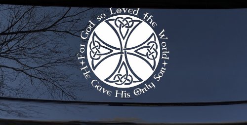 Celtic Cross John 3:16 God Loved the World Christian Car or Truck Window Decal Sticker (White)