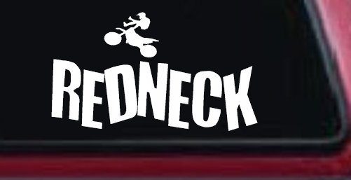 Redneck Dirtbike Country Car or Truck Window Decal Sticker (White)