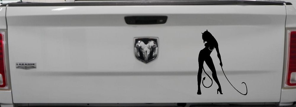 Devil Girl With Whip Car or Truck Window Decal Sticker (Black)