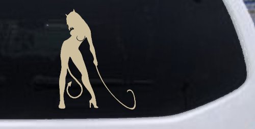 Devil Girl With Whip Car or Truck Window Decal Sticker (Desert Sand)