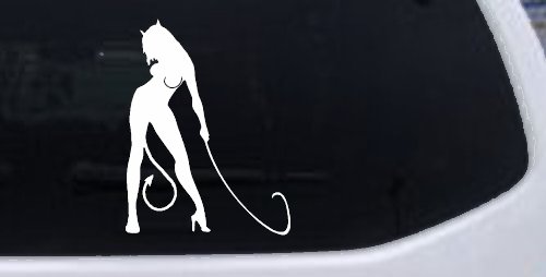 Devil Girl With Whip Car or Truck Window Decal Sticker (White)