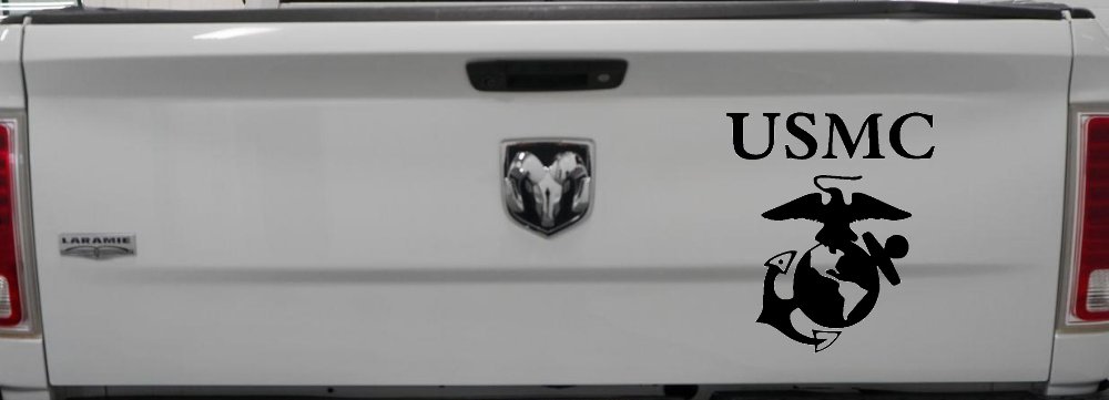 USMC With Marine Logo Military Car or Truck Window Decal Sticker (Black)
