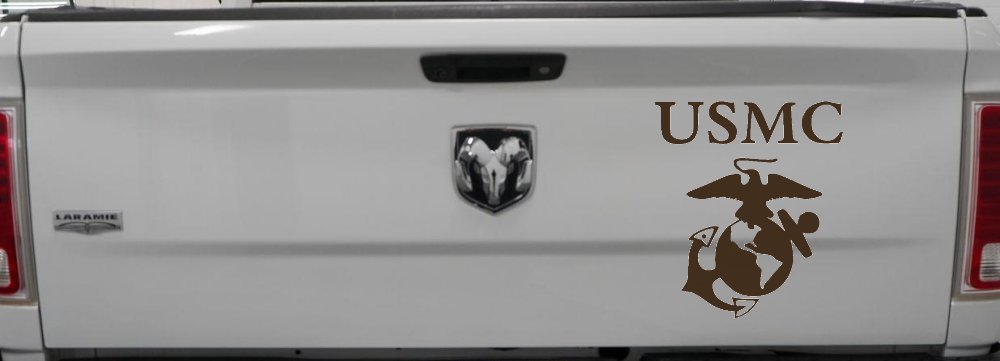 USMC With Marine Logo Military Car or Truck Window Vinyl Decal Sticker (Brown)