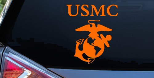 USMC With Marine Logo Military Car or Truck Window Decal Sticker (Orange)