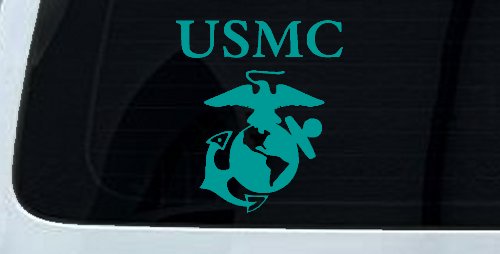 USMC With Marine Logo Military Car or Truck Window Decal Sticker (Turquoise)