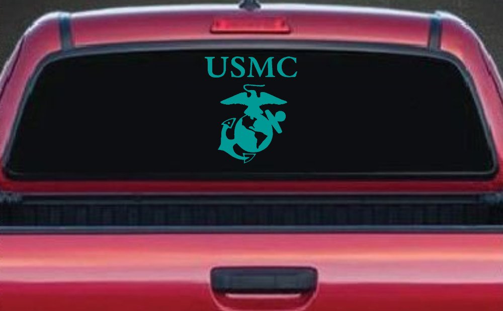 USMC With Marine Logo Military Car or Truck Window Decal Sticker (Turquoise)