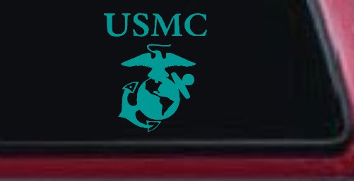 USMC With Marine Logo Military Car or Truck Window Decal Sticker (Turquoise)