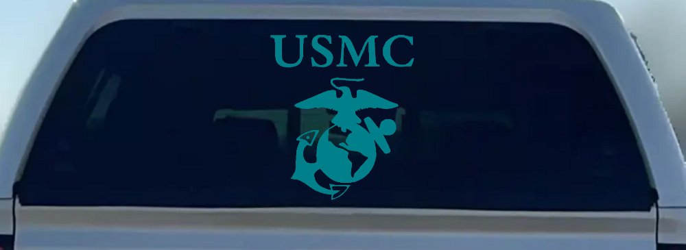 USMC With Marine Logo Military Car or Truck Window Decal Sticker (Turquoise Blue)