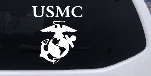 USMC With Marine Logo Military Car or Truck Window Decal Sticker (White)