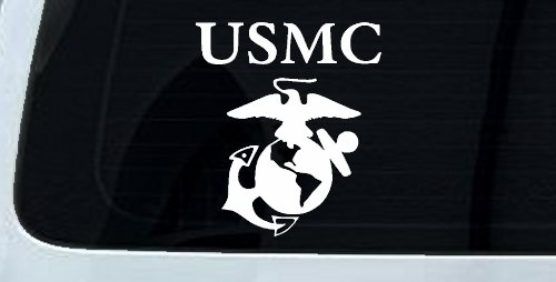 USMC With Marine Logo Military Car or Truck Window Decal Sticker (White)
