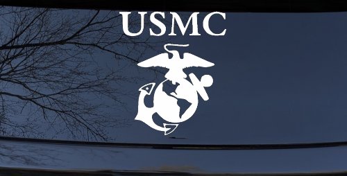 USMC With Marine Logo Military Car or Truck Window Decal Sticker (White)