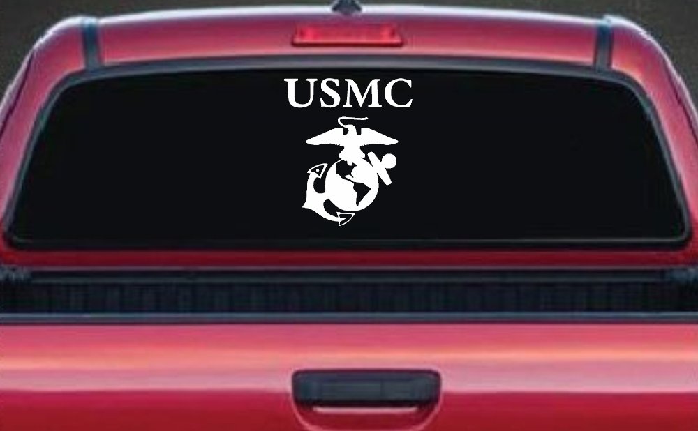 USMC With Marine Logo Military Car or Truck Window Decal Sticker (White)