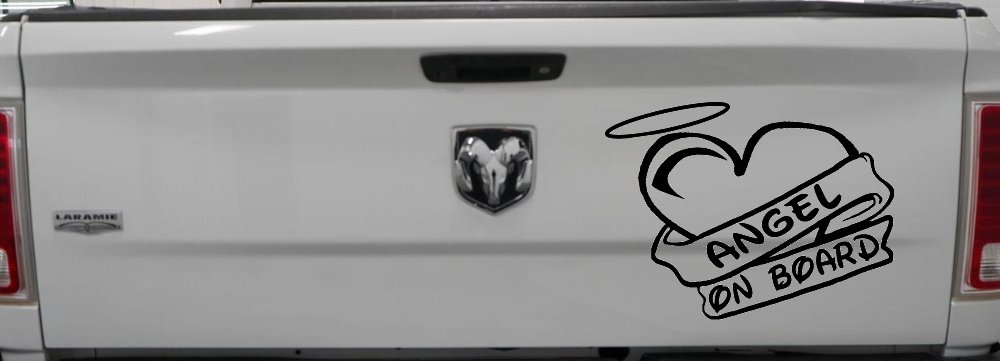 Angel On Board Heart And Halo Christian Car or Truck Window Decal Sticker (Black)