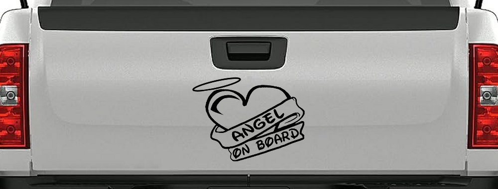 Angel On Board Heart And Halo Christian Car or Truck Window Decal Sticker (Black)