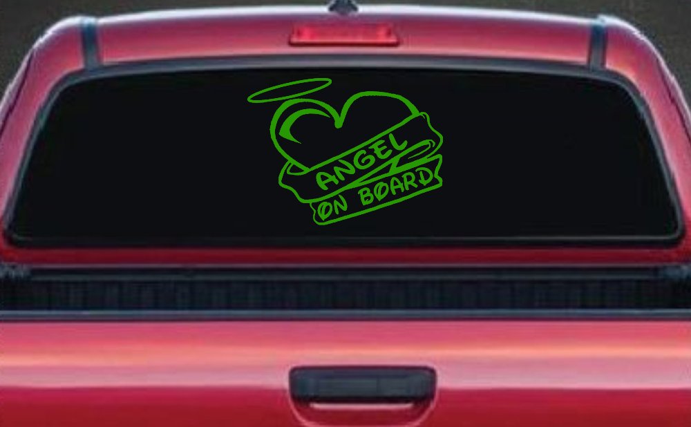 Angel On Board Heart And Halo Christian Car or Truck Window Vinyl Decal Sticker (Lime)