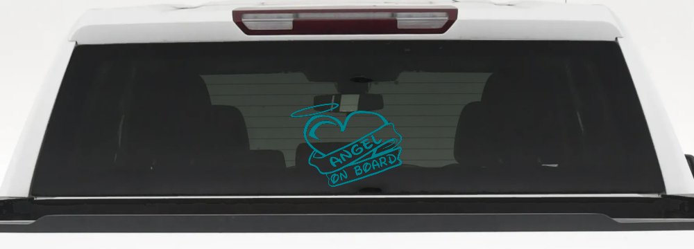 Angel On Board Heart And Halo Christian Car or Truck Window Decal Sticker (Turquoise Blue)
