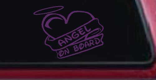 Angel On Board Heart And Halo Christian Car or Truck Window Decal Sticker (Violet)