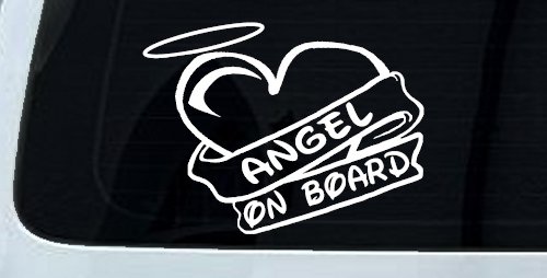 Angel On Board Heart And Halo Christian Car or Truck Window Decal Sticker (White)