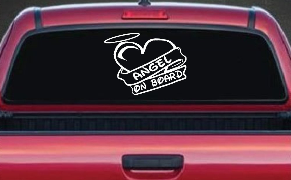 Angel On Board Heart And Halo Christian Car or Truck Window Decal Sticker (White)