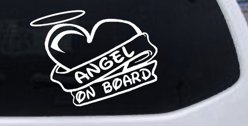 Angel On Board Heart And Halo Christian Car or Truck Window Decal Sticker (White)