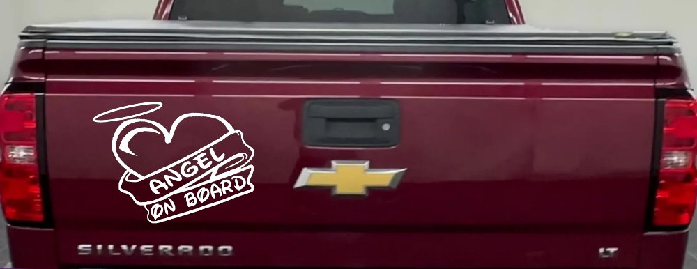 Angel On Board Heart And Halo Christian Car or Truck Window Decal Sticker (White)