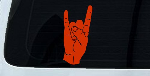 Rock N Roll Hand Gesture Music Car or Truck Window Decal Sticker (Orange Red)